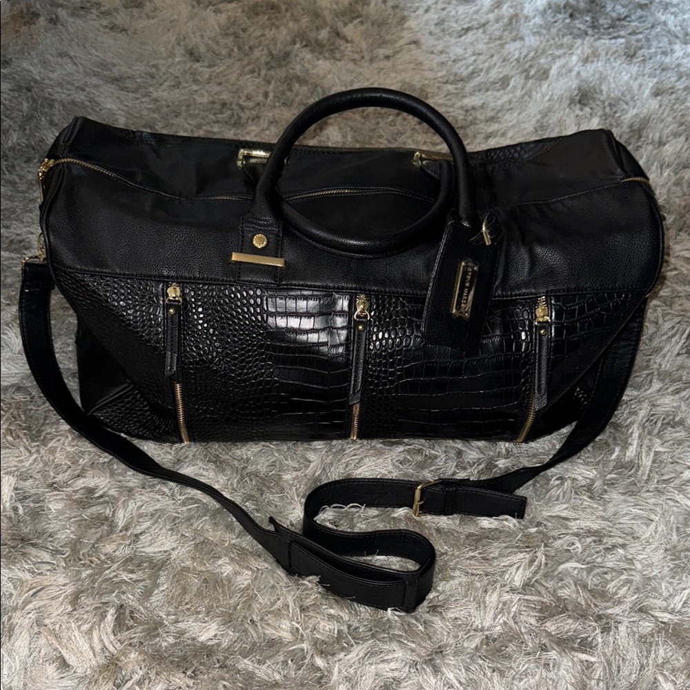 Steve Madden Black Duffel Bag with Crocodile Texture